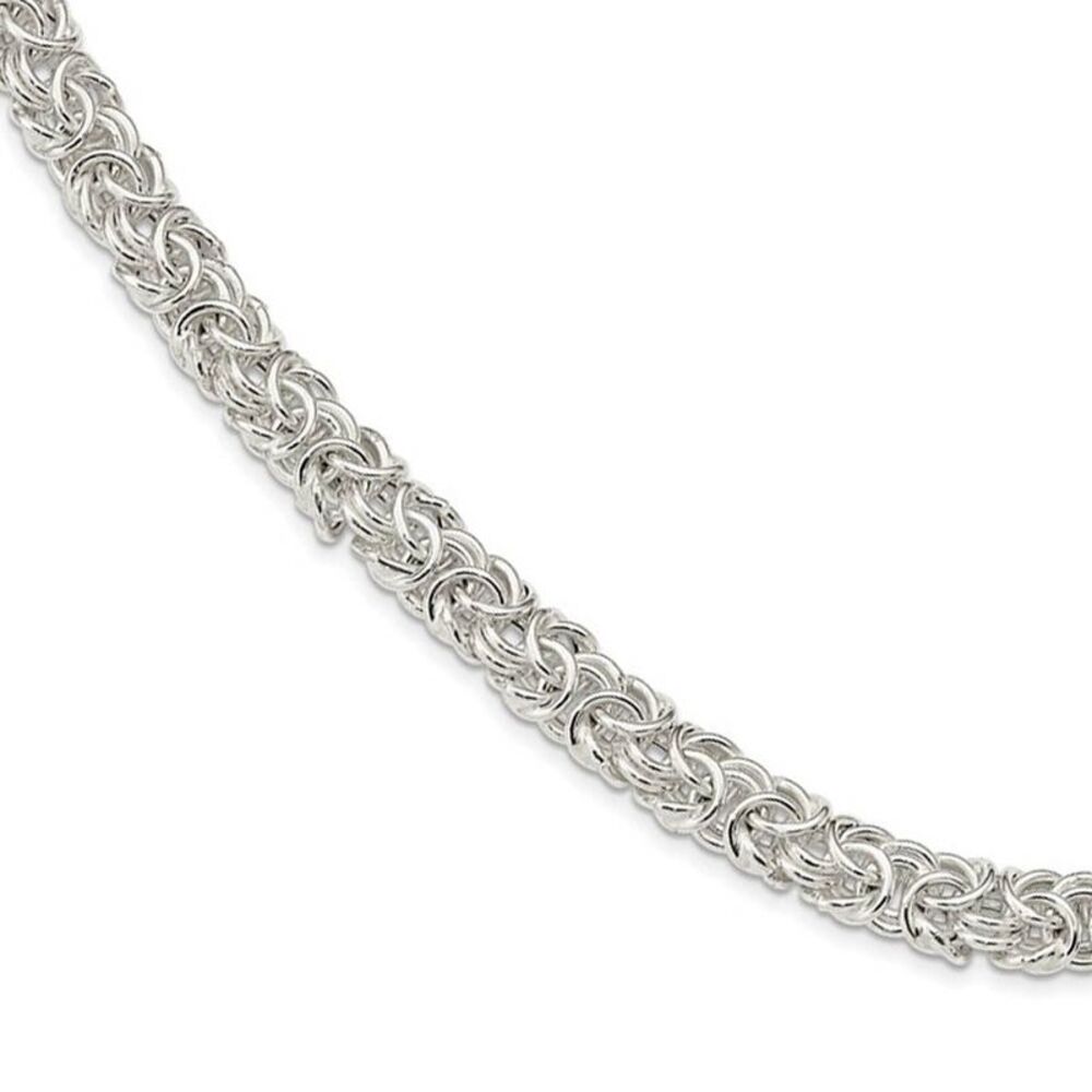 6.5mm Sterling Silver Hollow Byzantine Chain Necklace, 20 Inch